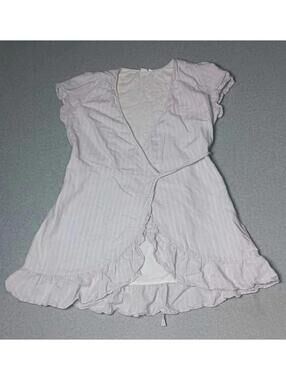 Gap Linen Blend Ruffled Wrap Dress Womens Siz XL Light Purple Stripes